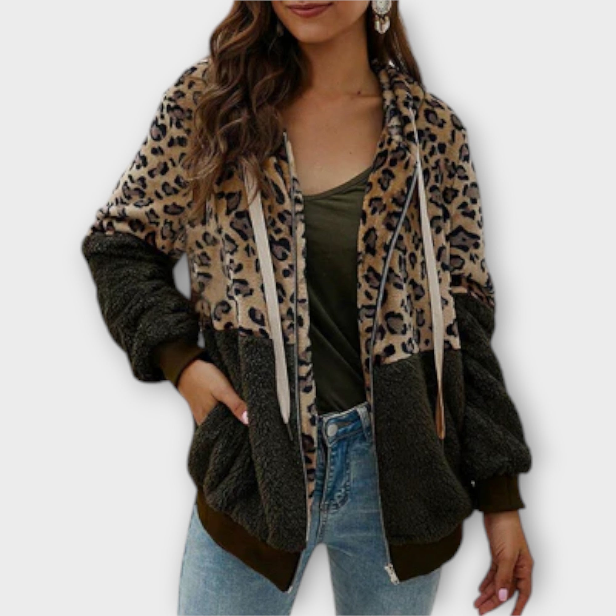 Fleece mikina s leopardím designem